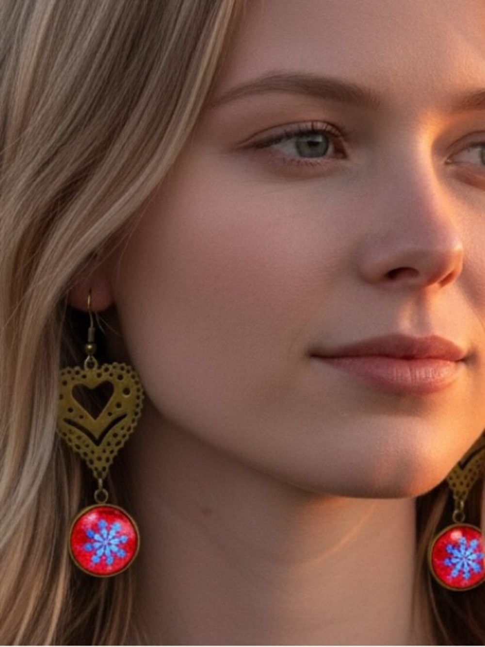 Cherry Red Fancy Heart Dangle Earrings